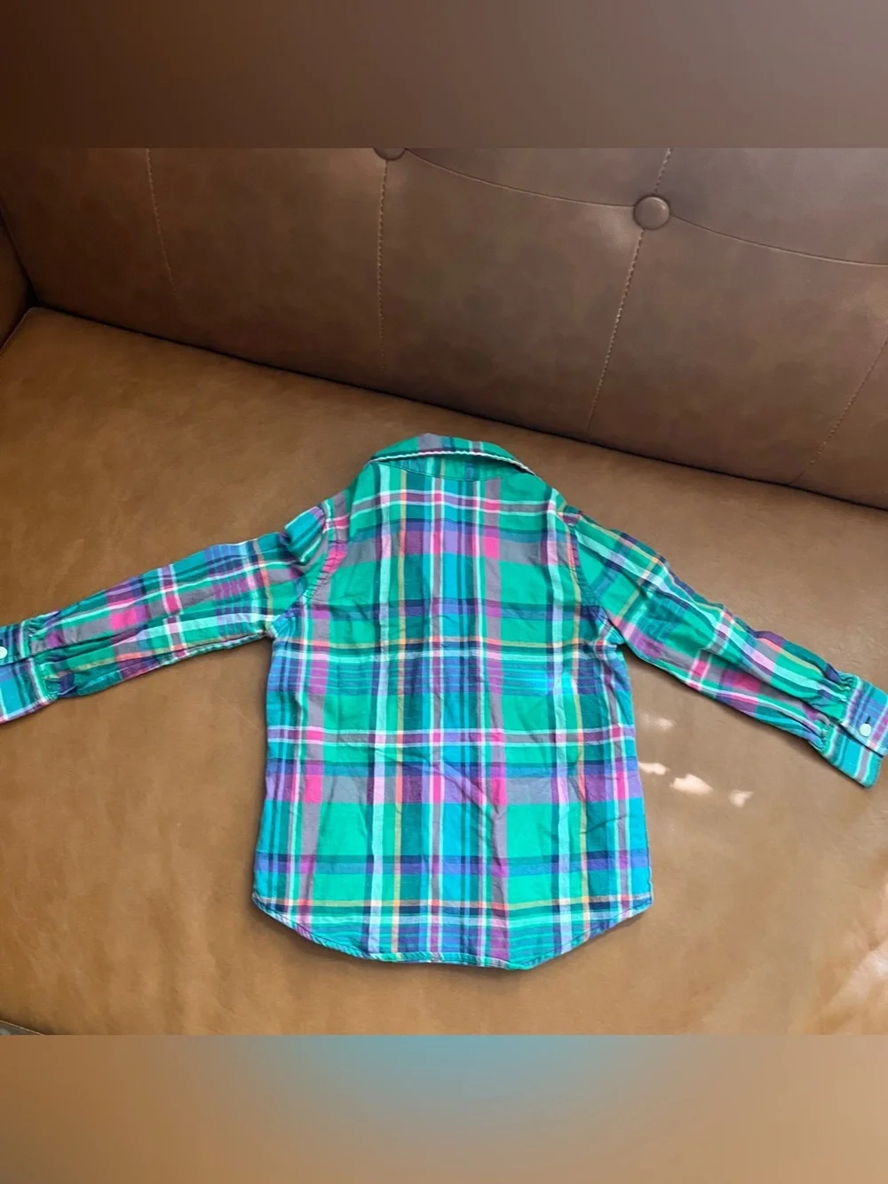 Ralph Lauren Toddler Girls Sz 2T Flannel Jabot Plaid Ruffle Button-Down Shirt